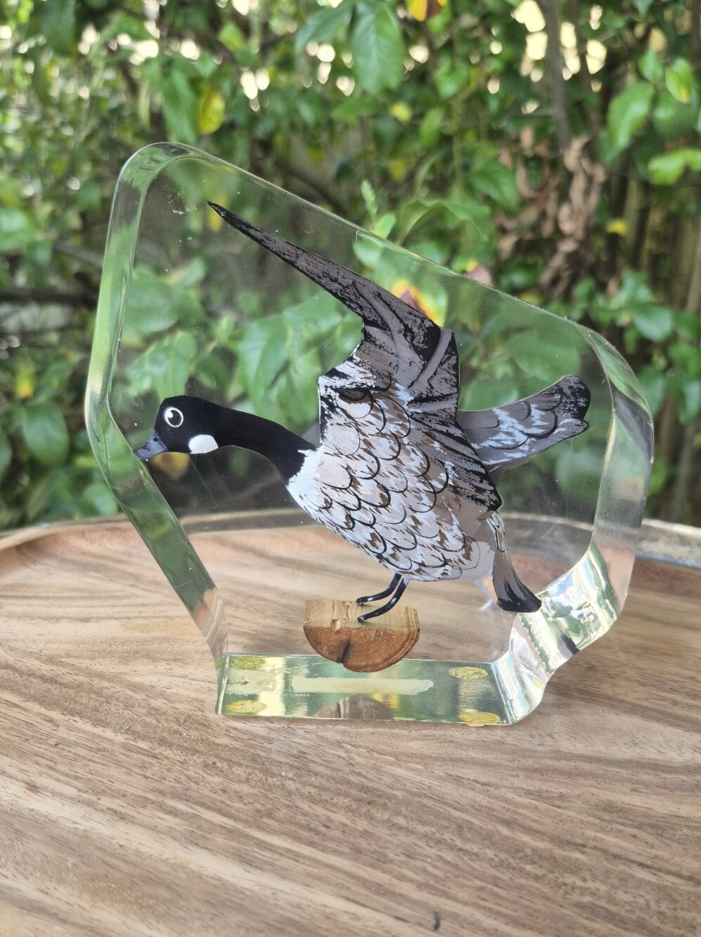 Vintage Mid-Century Lucite Canada Goose Paperweight - 5" Acrylic Wildlife Decor